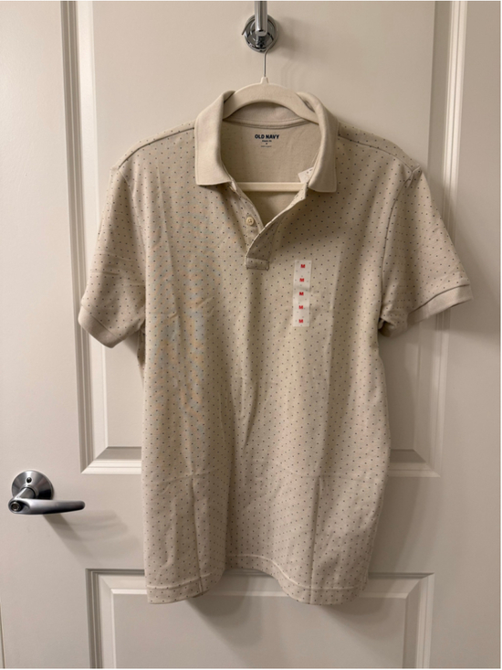 Old Navy Other - Men's Old Navy Polo Shirt Size M Beige with Black Polka Dots